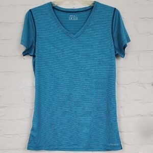 Eddie Bauer Teal Striped V-Neck Tee